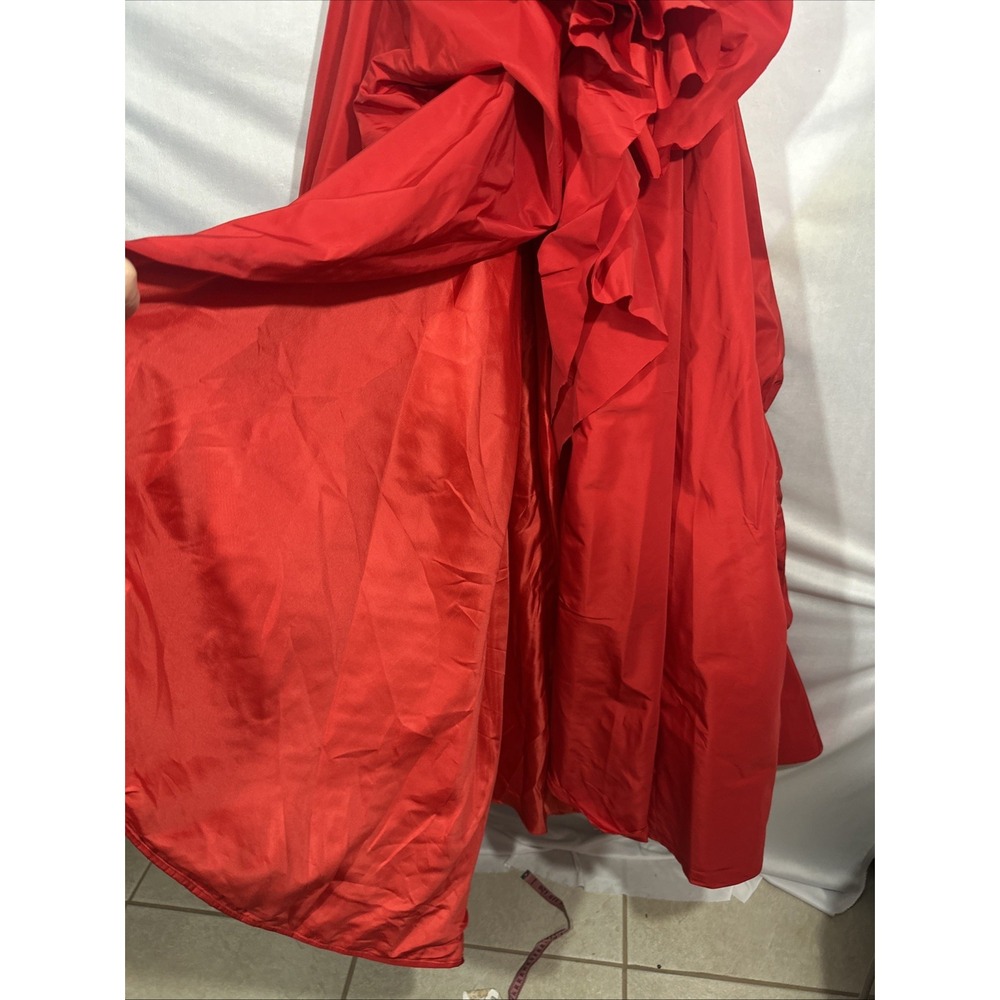 NEW MAC‎ DUGGAL [ 2 ] 11992 ONE SHOULDER Embellished Rosette Ball Gown in Red - Picture 13 of 16